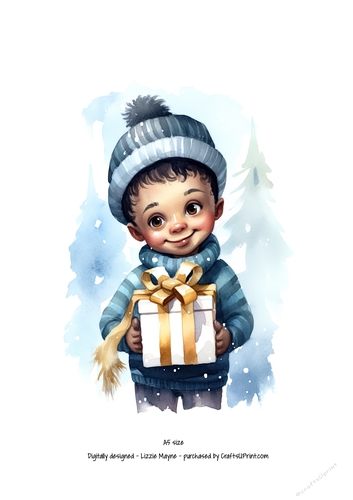Winters magic: Little boy with Christmas gift box.