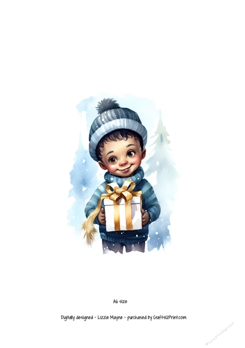 Winters magic: Little boy with Christmas gift box.