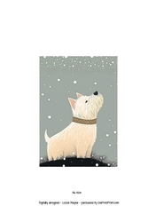 West highland terrier looking up at the snow
