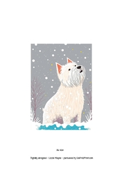 West highland terrier looking up at the snow