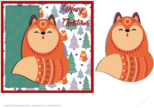 Christmas Fox, 7x7 quick card, 3d decoupage