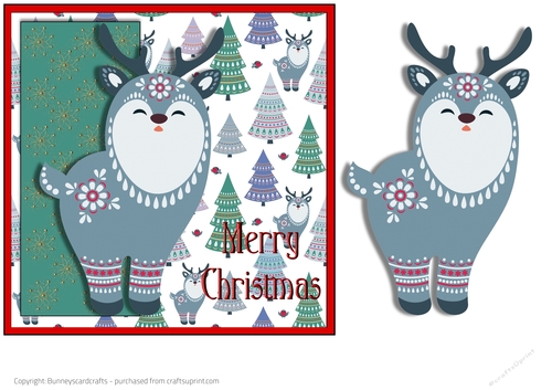 Christmas Reindeer, 7x7 quick card, 3d decoupage