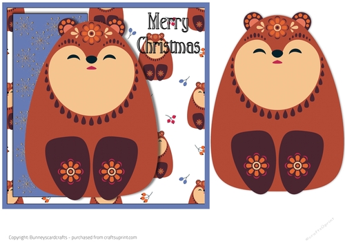 Christmas bear, 7x7 quick card, 3d decoupage