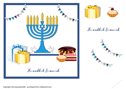 Hanukkah Menorah quick card, Decoupage, 7x7