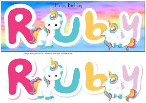 Birthday Unicorn Lrge DL 3d Decoupge -  Ruby