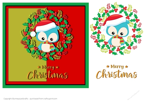 Christmas Owl 7x7 Quick Card 3d decoupage