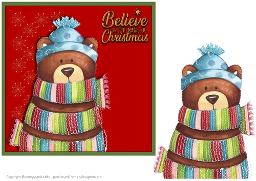 Christmas teddy 7x7 3d decoupage quick card