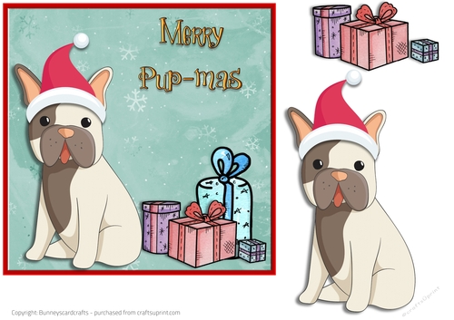 Christmas French Bulldog 7x7 quick card 3d decoupage
