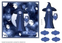 Witch and Moon 7x7 Birthday card, quick card, decoupage