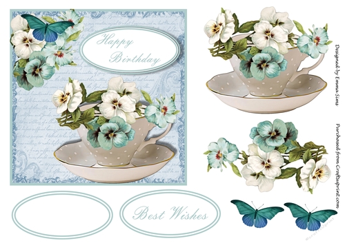 Floral Teacup Card Quick Card Sheet