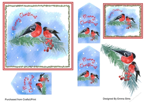 Christmas Bird Card Front with tags