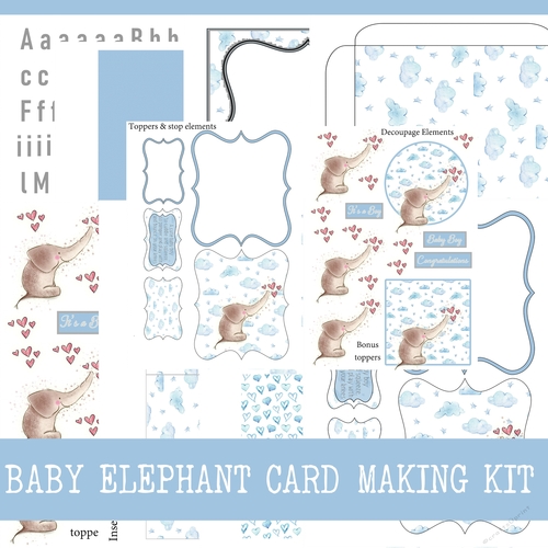 Baby Elephant New Baby Boy Card Making Kit