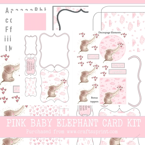 Baby Elephant New Baby Girl Card Making Kit
