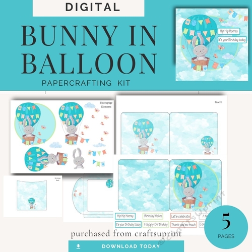 Bunny in Hot Air Balloon Mini Card Kit