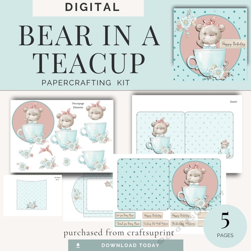 Bear in a Teacup Mini Card Kit
