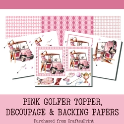Pink Golfer Toppers, Decoupage and Backing Papers Kit