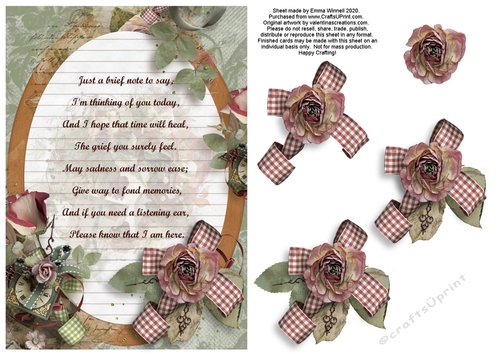 Vintage Sympathy Floral A5 Decoupage Card - Red & Green
