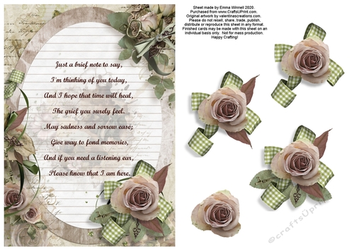 Vintage Sympathy Floral A5 Decoupage Card - Pink & Green