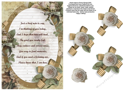 Vintage Sympathy Floral A5 Decoupage Card - Cream & Green
