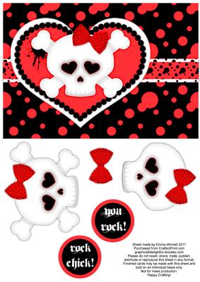 Punk Love - Red - Girly Skull and Crossbones Decoupage