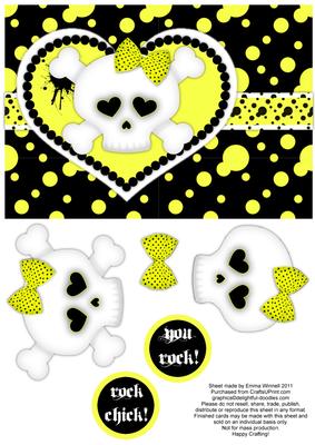 Punk Love - Yellow - Girly Skull and Crossbones Decoupage