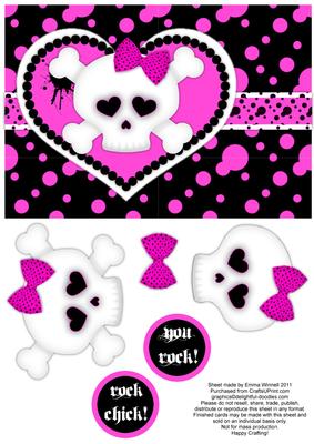 Punk Love - Pink - Girly Skull and Crossbones Decoupage