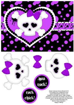Punk Love - Purple - Girly Skull and Crossbones Decoupage