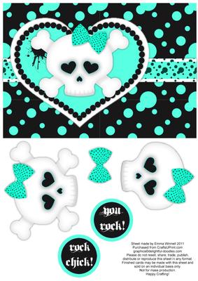 Punk Love - Aqua - Girly Skull and Crossbones Decoupage