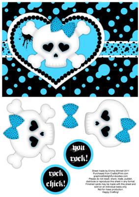 Punk Love - Sky Blue - Girly Skull and Crossbones Decoupage