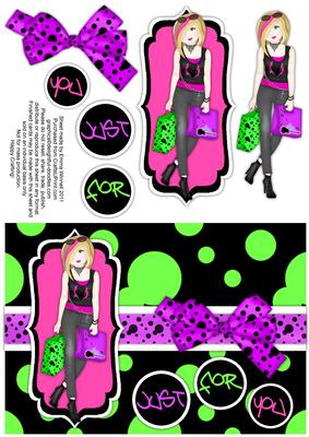 Shopping-mad Punk Teen Decoupage - Green, Purple & Pink