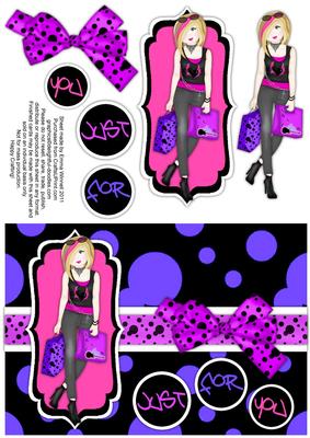 Shopping-mad Punk Teen Decoupage - Purple, Dark Blue & Pink