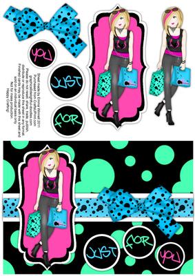 Shopping-mad Punk Teen Decoupage - Aqua, Sky Blue & Pink