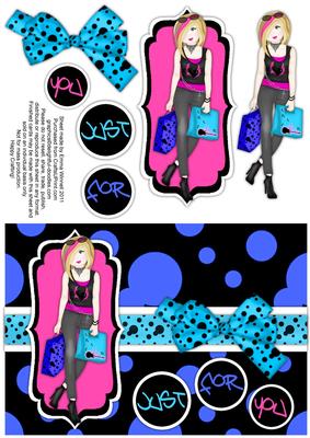 Shopping-mad Punk Teen Decoupage - Sky, Dark Blue & Pink