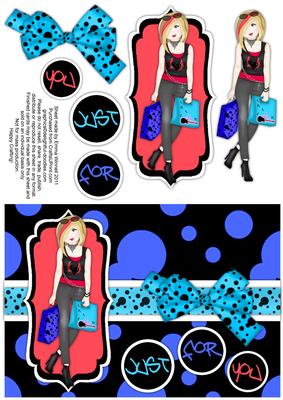 Shopping-mad Punk Teen Decoupage - Red, Sky & Dark Blue