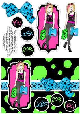 Shopping-mad Punk Teen Decoupage - Green, Sky Blue & Pink