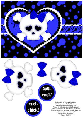 Punk Love - Dark Blue - Girly Skull and Crossbones Decoupage
