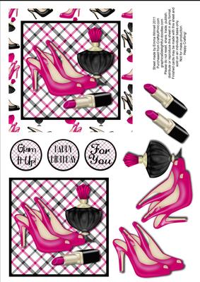 Stilettos, Perfume & Lipstick Decoupage - Hot Pink & Black