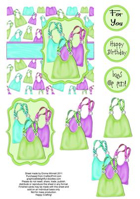 Bags of Fun - Handbag Decoupage Card - Lime, Aqua & Purple