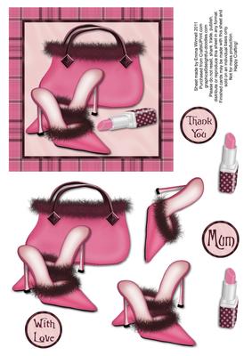 Sophisticated Shoes, Handbag and Lipstick Decoupage - Pink