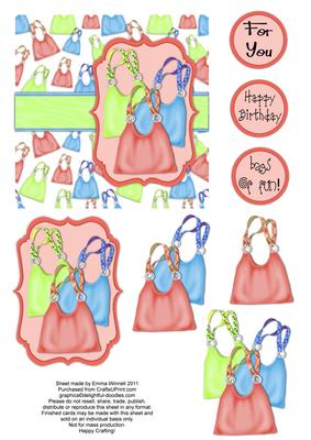 Bags of Fun - Handbag Decoupage Card - Lime, Red & Blue