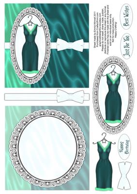 Sophisticated Dress Decoupage Card Front and Insert - Teal