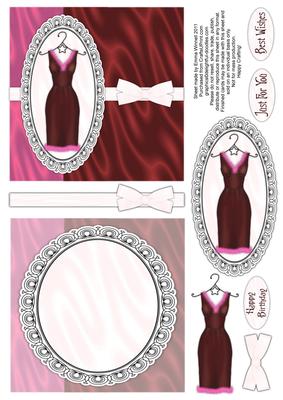 Sophisticated Dress Decoupage Card Front and Insert - Maroon