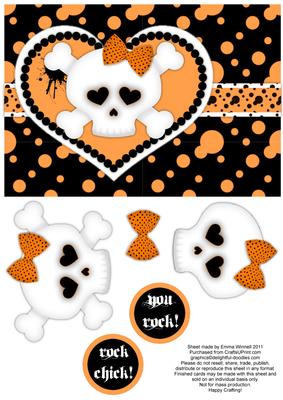 Punk Love - Orange - Girly Skull and Crossbones Decoupage