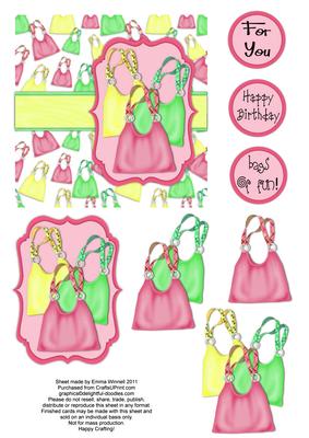 Bags of Fun - Handbag Decoupage Card - Yellow, Red & Green