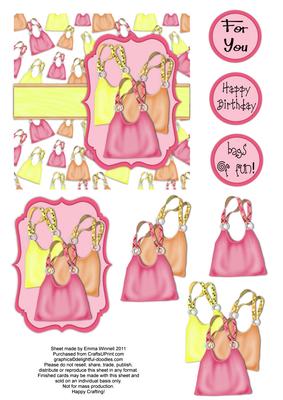 Bags of Fun - Handbag Decoupage Card - Red, Orange & Yellow