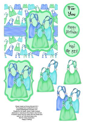 Bags of Fun - Handbag Decoupage Card - Blue & Green