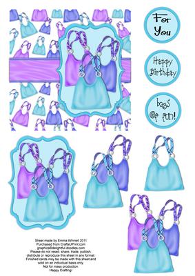 Bags of Fun - Handbag Decoupage Card - Blue & Purple