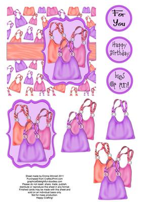 Bags of Fun - Handbag Decoupage Card - Orange, Pink & Purple