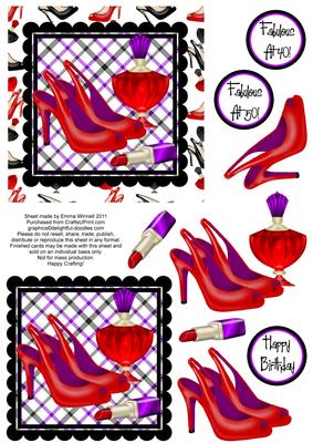 Stilettos, Perfume & Lipstick Decoupage - Red & Purple