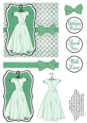 Pretty Dress Decoupage Card Front - Green
